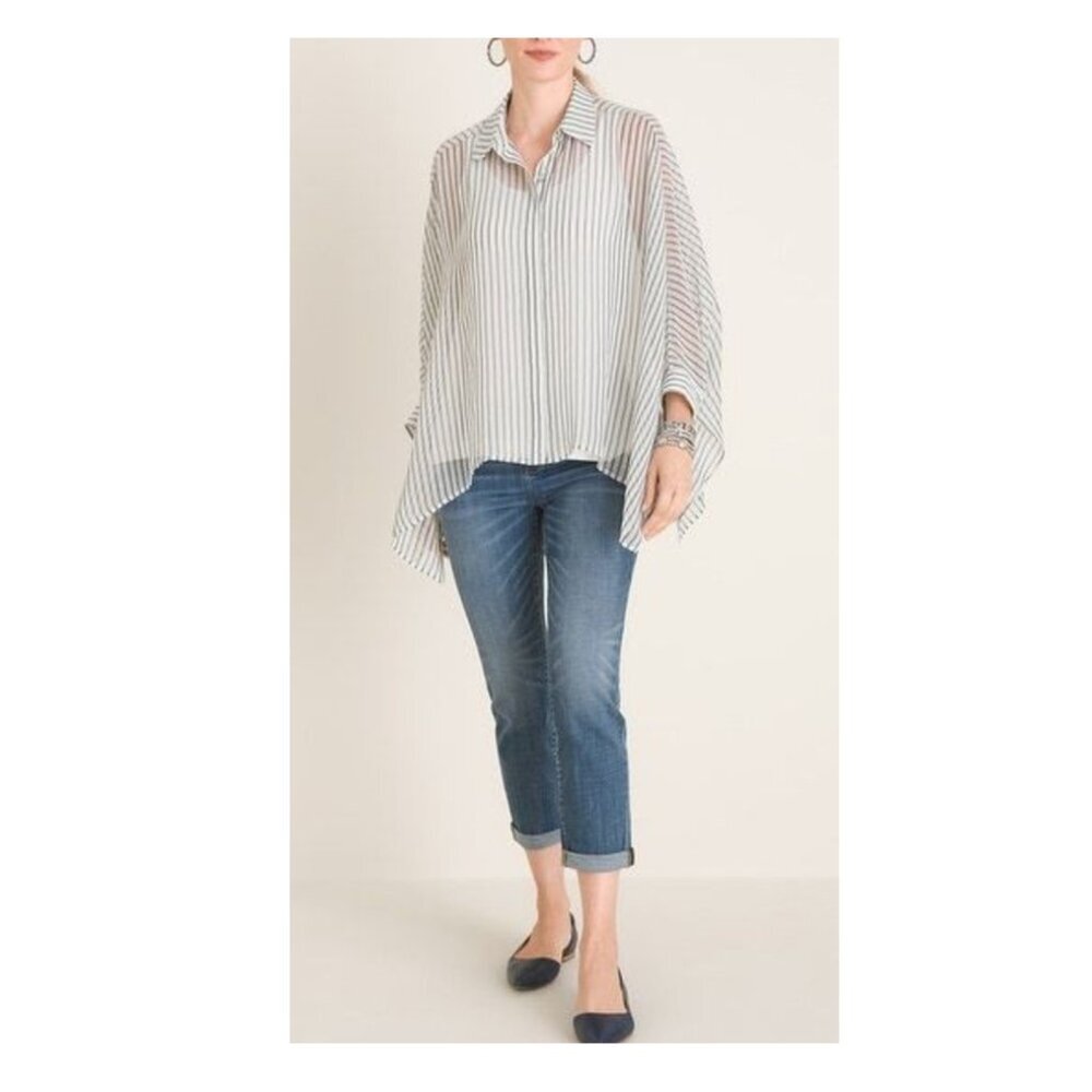 Marla Wynne Layers Chiffon Striped Dolman-Sleeve Shirt